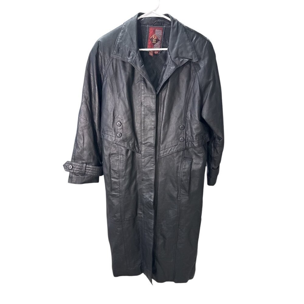 Vintage G III Long Black Leather Coat Size M, Pre-Owned.  Used Good Condition